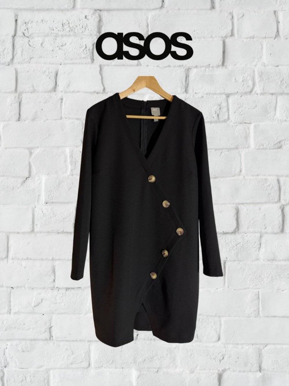 ASOS - Black Modern Asymmetric Button Front Dress - Size 10